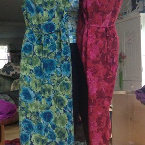 Lot of 2 Women's Holiday NORTON MCNAUCHTON FLORAL sleeveless maxi dress SMALL